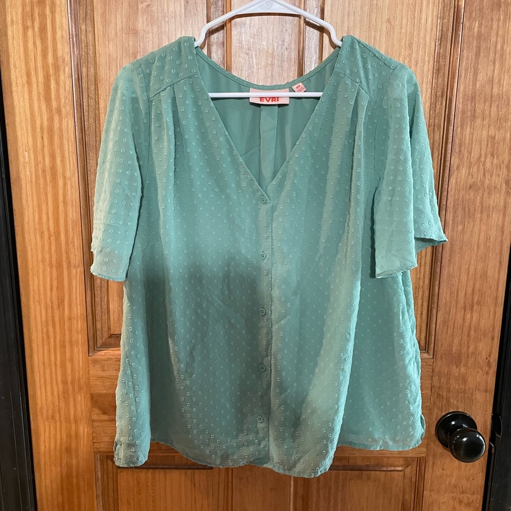 Button up mint green shirt sleeve blouse